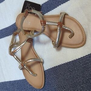 Coiled Gold Strappy Flat Sandal
